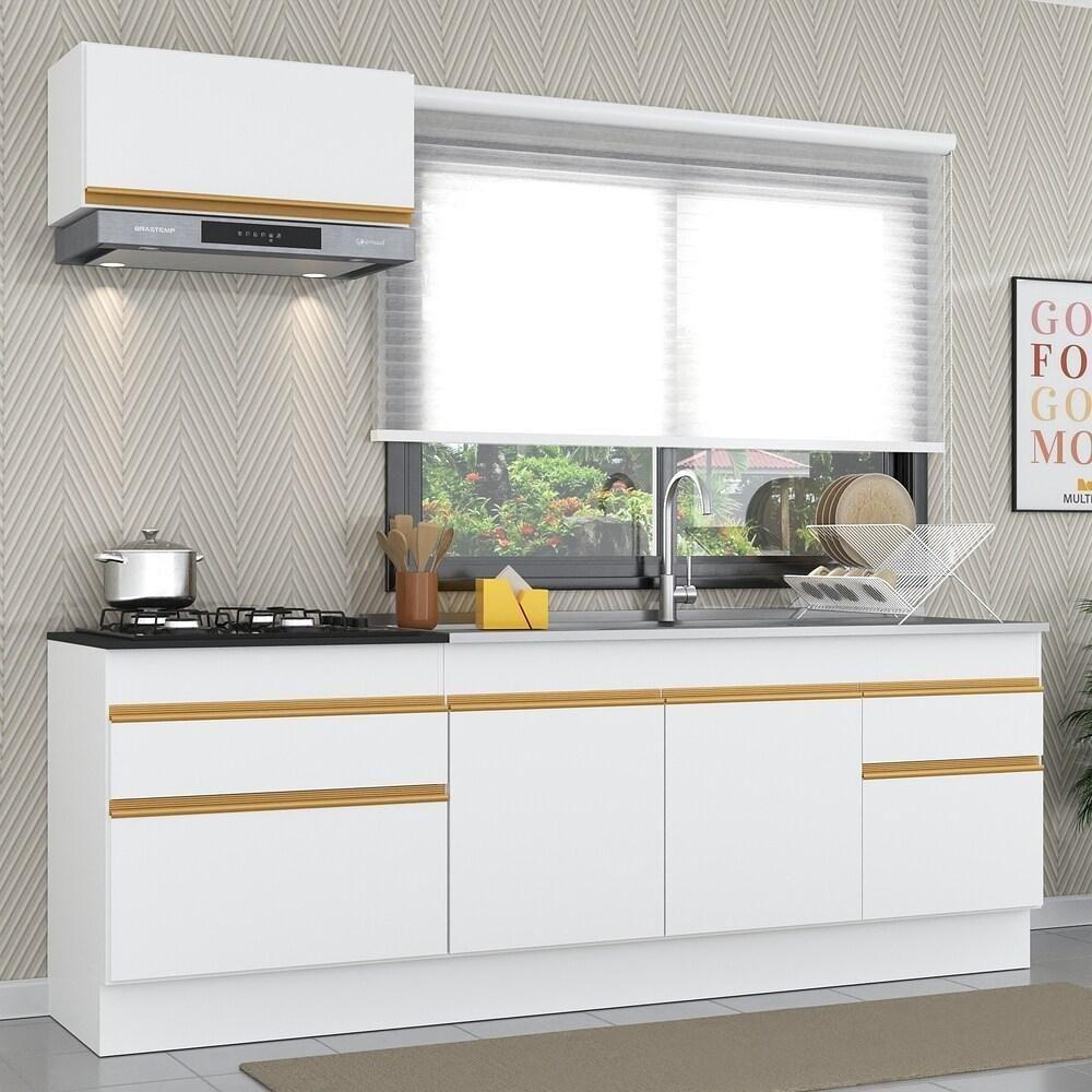 Miniatura Armário De Cozinha Compacta 220cm Multimóveis Branco/dourado