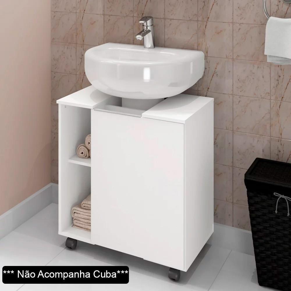 Miniatura Gabinete Para Banheiro 55cm 1 Porta Com Rodízios Pequin Branco - Bechara