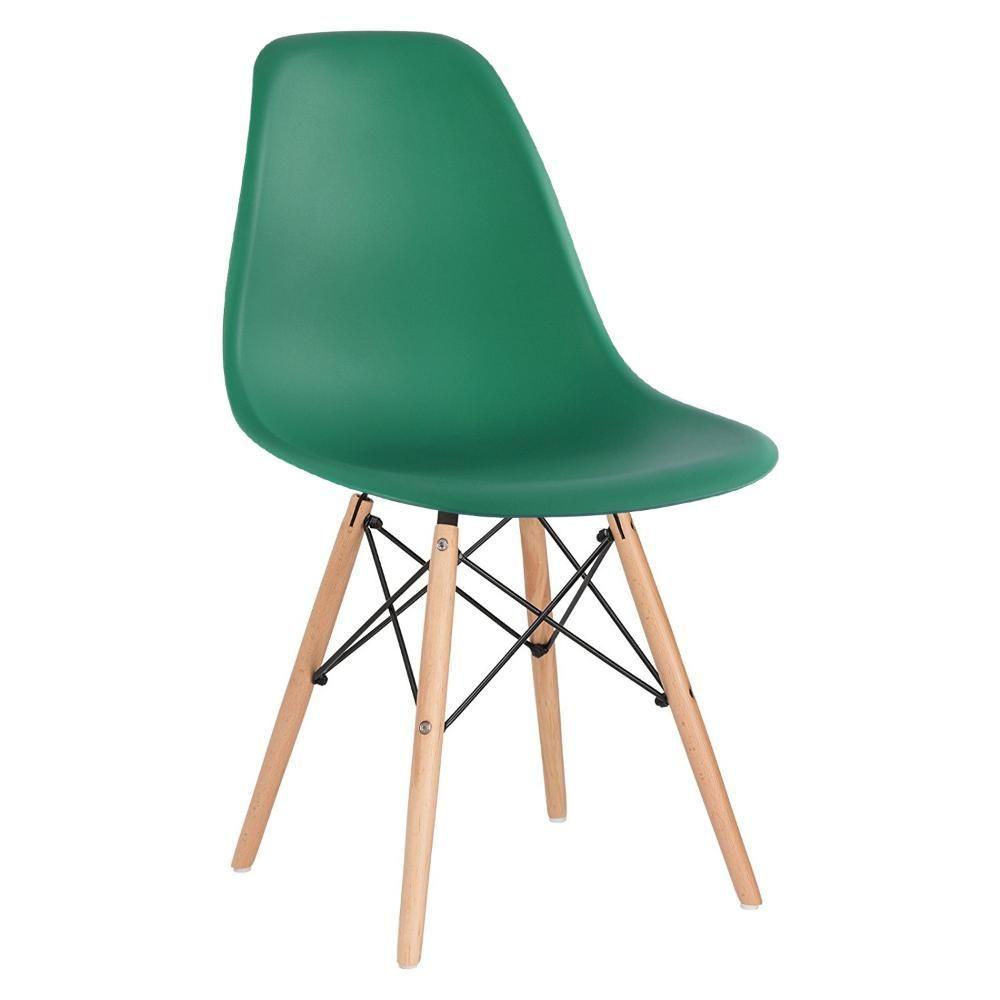 Miniatura Mesa Redonda Eames Com Tampo De Vidro 100 Cm + 3 Cadeiras Eiffel Dsw Verde Escuro
