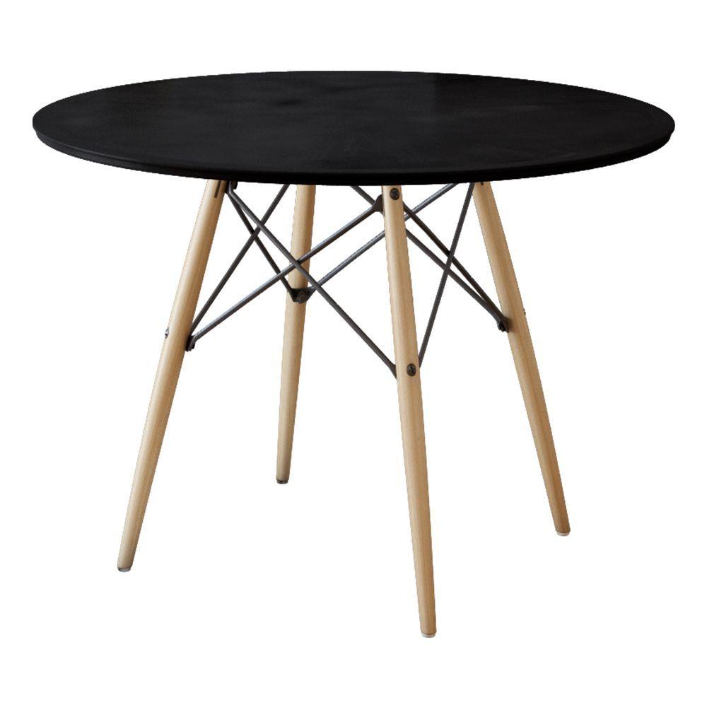 Miniatura Mesa Eames Eiffel Tampo De Madeira 90Cm Preto - Cor: Preto