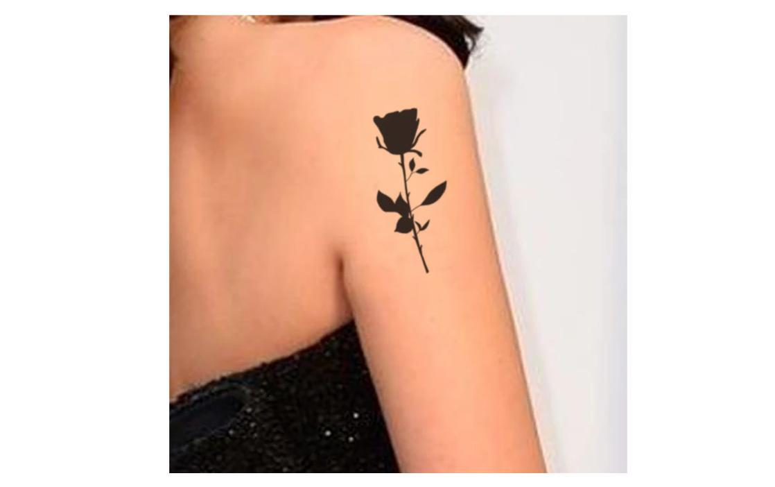 Miniatura Tatuagem Temporária Rosa Preta Dark Estilo Tattoo
