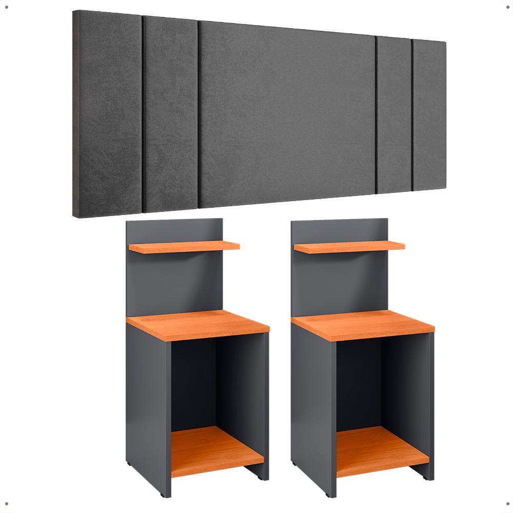 Miniatura Kit Quarto 2 Mesinhas Lateral Fantasy Cinza/Cinamomo Prateleira Nicho Cabeceira Luana Suspensa Cama Box Casal 1,40 Suede - Lojas RPM