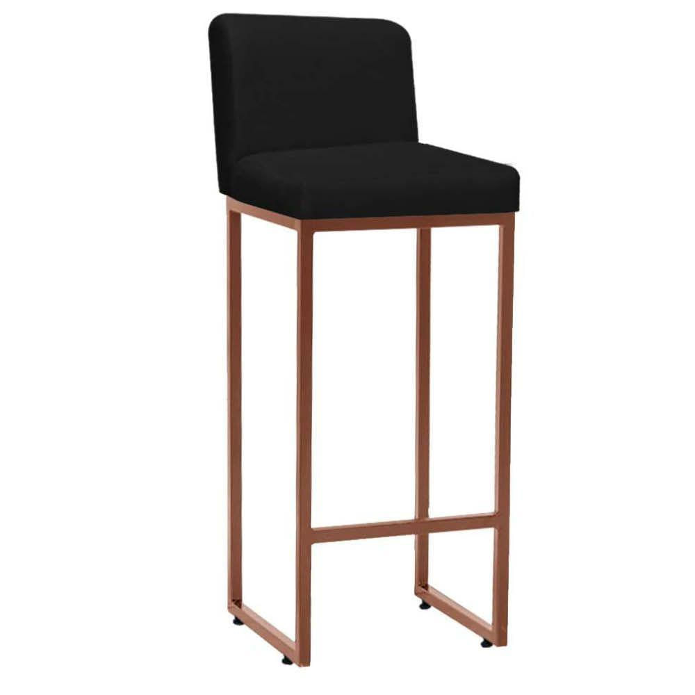 Miniatura Banqueta Alta Com Encosto Lucca Industrial Ferro Bronze Suede Preto - Amey Decor