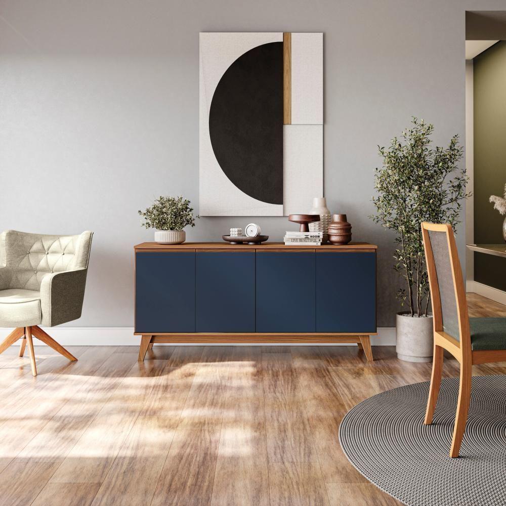 Aparador Kappesberg 4 Portas Canela/azul 156cm