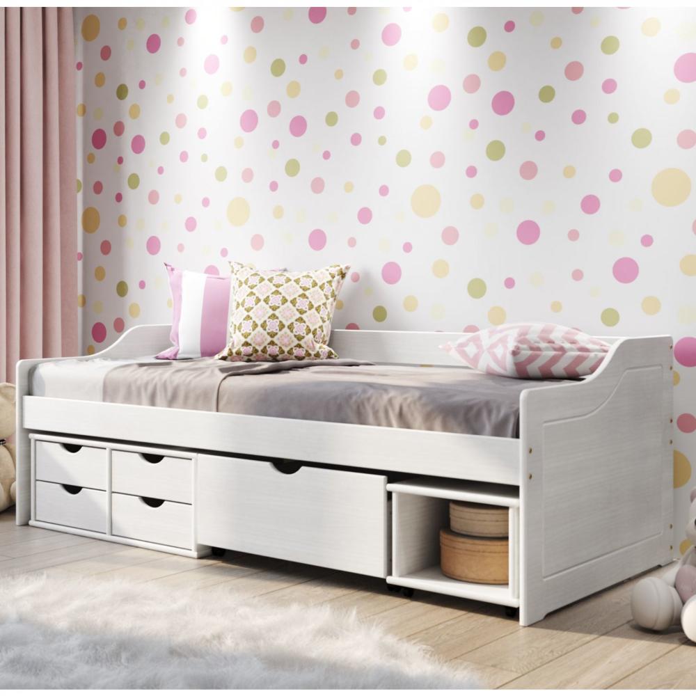 Miniatura Cama Solteiro 5 Gavetas e Nicho Madeira Maciça Floro Inter Link Branco Lavado