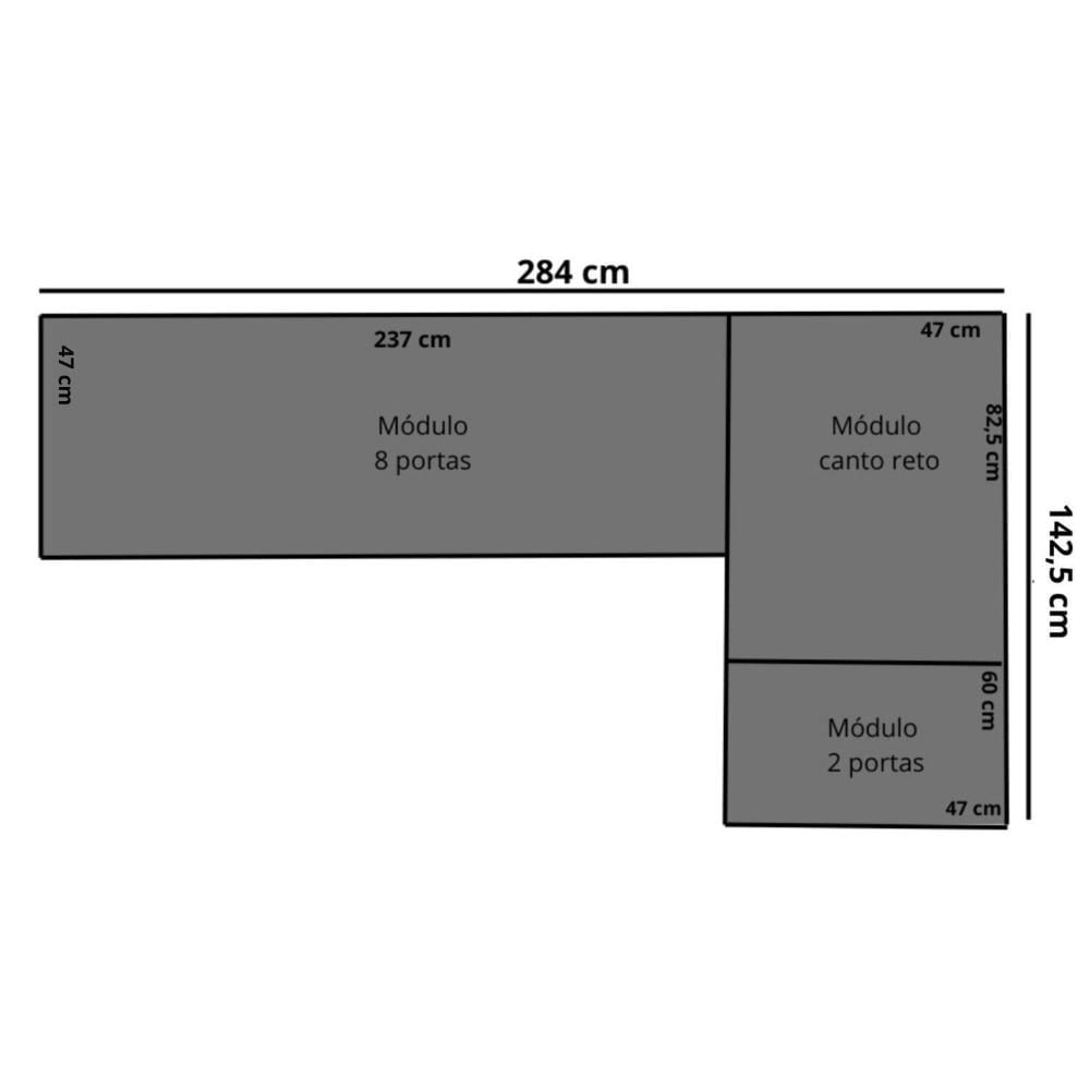 Miniatura Guarda-roupa Modulado de Canto 11 Portas e 4 Gavetas Paris Branco