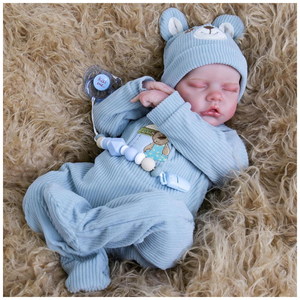 Bebê Recém-Nascido Newborn, Boneca Bebê Renascida Aori Menino 45 Centímetros Realista Dormindo, Corpo de Pano Macio Feito à Mão.