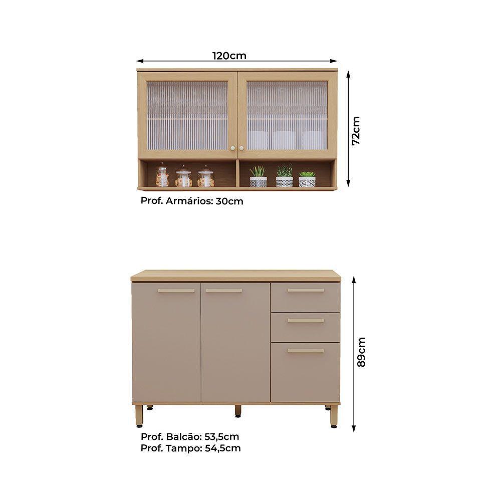 Miniatura Cozinha Compacta 100% Mdf 2 Pçs 120cm Duna Freijó/Cinammon