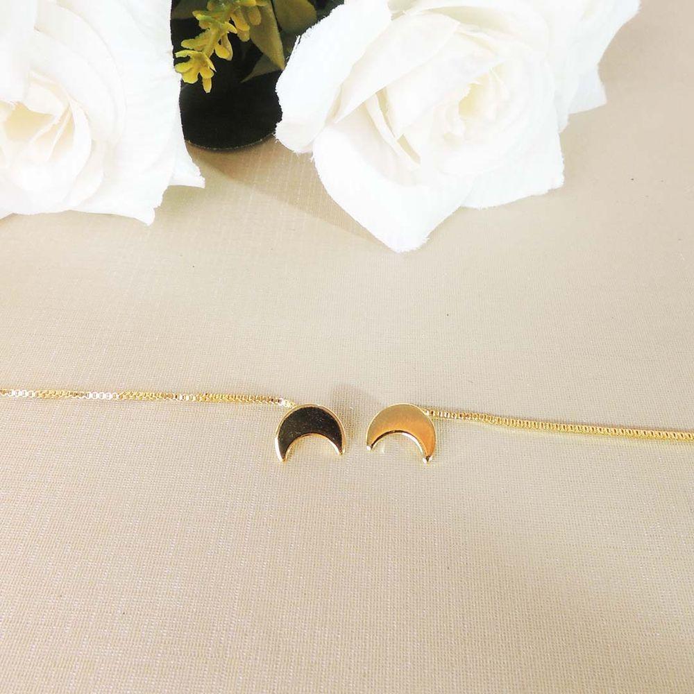 Miniatura Brinco De Fio Com Lua Folheado Em Ouro 18k