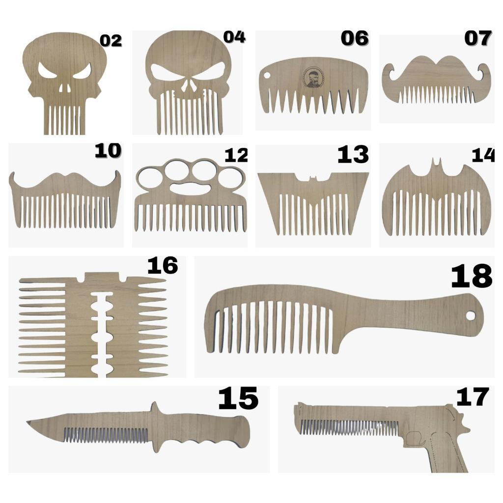 Miniatura 2 Pentes De Mdf Para Barba E Bigode Bege Modelo N15 Faca Mdf
