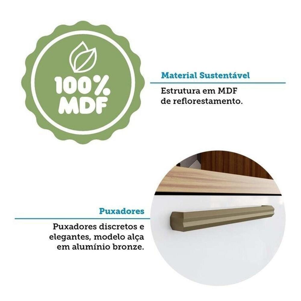 Cozinha Modulada Completa 5 Peças 8 Portas e Vidro Reflecta 280cm 100% Mdf Vicenza Espresso Móveis Amêndoa/Branco