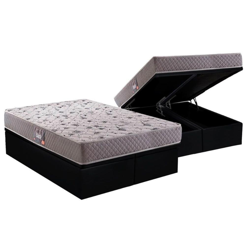Miniatura Cama Box Baú Queen: Colchão Anatômico Herval D45 / Ag65 Black Double Face + Base Black(158X198)
