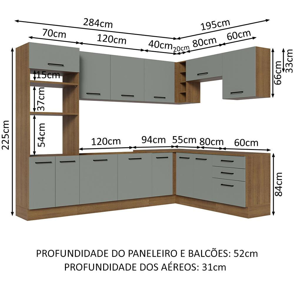 Miniatura Cozinha Completa de Canto Madesa Agata 479001 com Armário e Balcão (Sem Tampo e Pia) - Rustic/Cinza Rustic/Cinza