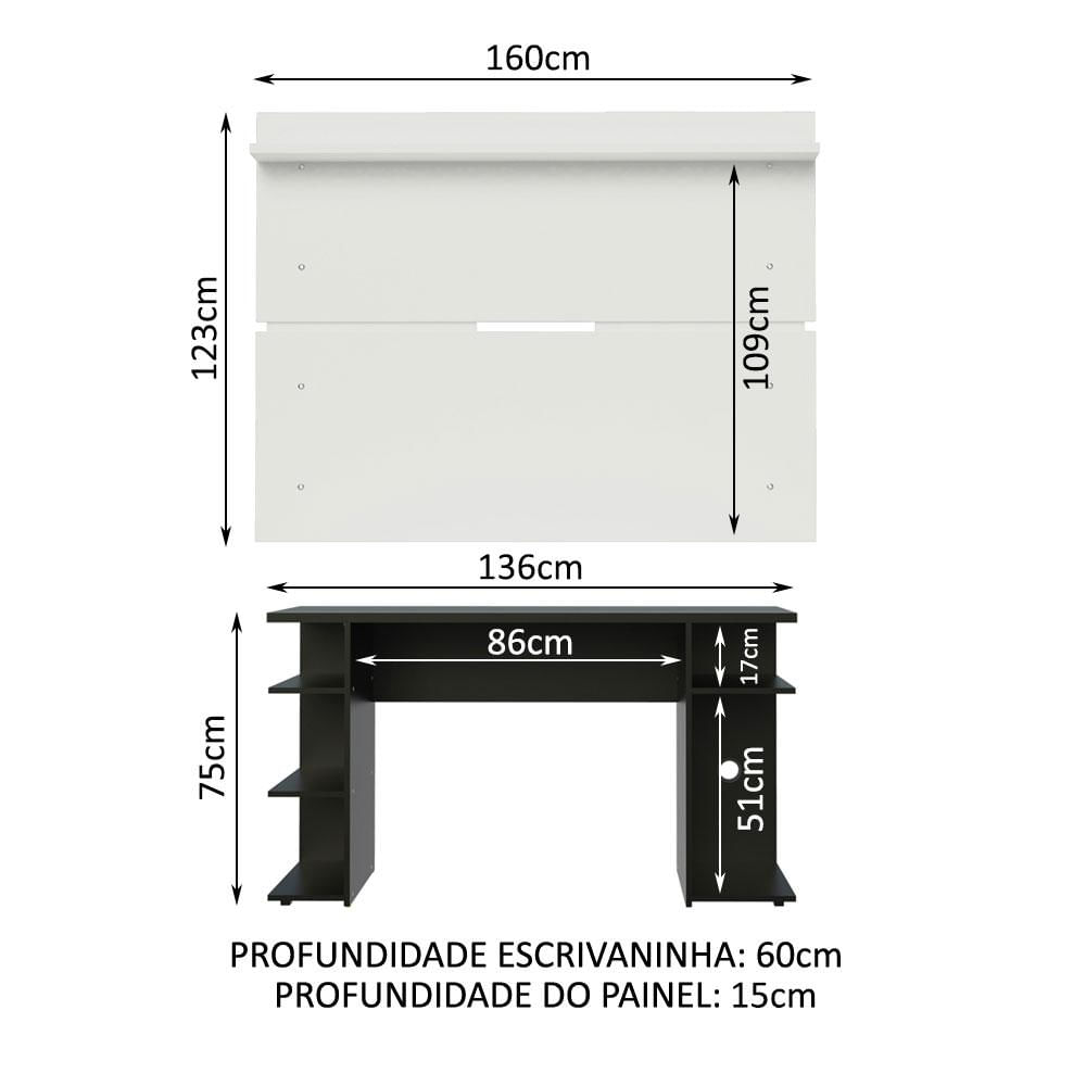 Miniatura Mesa para Computador Gamer e Painel TV Madesa - Preto/Branco Preto/Branco