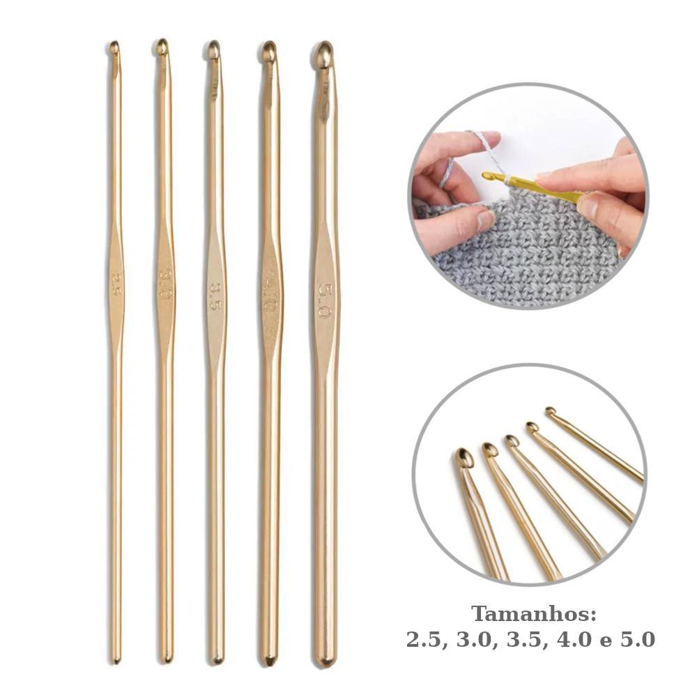 Miniatura Kit Agulhas Para Crochê Prym New Gold Com 5 Peças