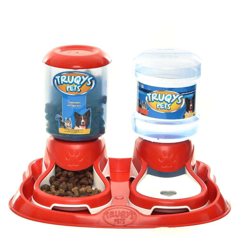 Miniatura Kit Truqys Pets Automático Bandeja + Comedouro + Bebedouro - Vermelho