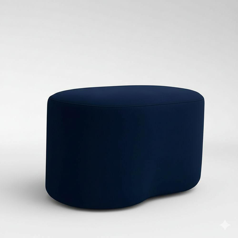 Miniatura Puff Feijão Curvo Orgânico Redondo Sala Confortável Moderno Suede Azul Marinho
