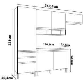 Cozinha Compacta Bartira Jaspe com 1 Pia, 6 Portas, 3 Gavetas e 6 Prateleiras - 260,4 cm de Largura Damasco/Branco