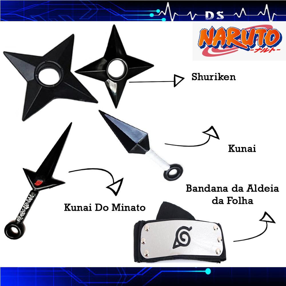 Miniatura Boneco Do Naruto Kit Bandana + Kunai + Shuriken Preto
