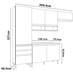 Miniatura Cozinha Compacta Bartira Jaspe com 1 Pia, 6 Portas, 3 Gavetas e 6 Prateleiras - 260,4 cm de Largura Damasco/Branco