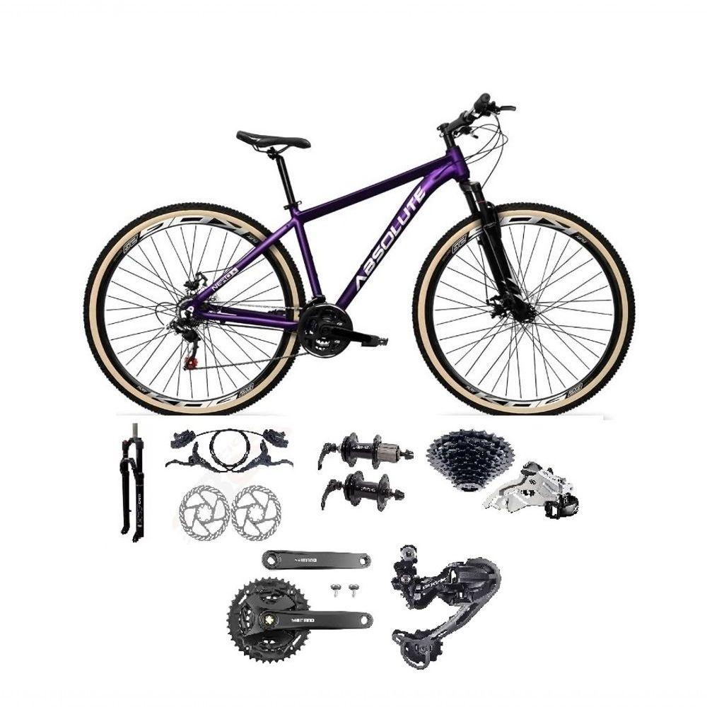 Miniatura Bicicleta Aro 29 Absolute Nero 5 Câmbios Shimano Deore/altus 27v Freio A Oléo Garfo C/trava Pneu C/faixa -roxo Tam.15