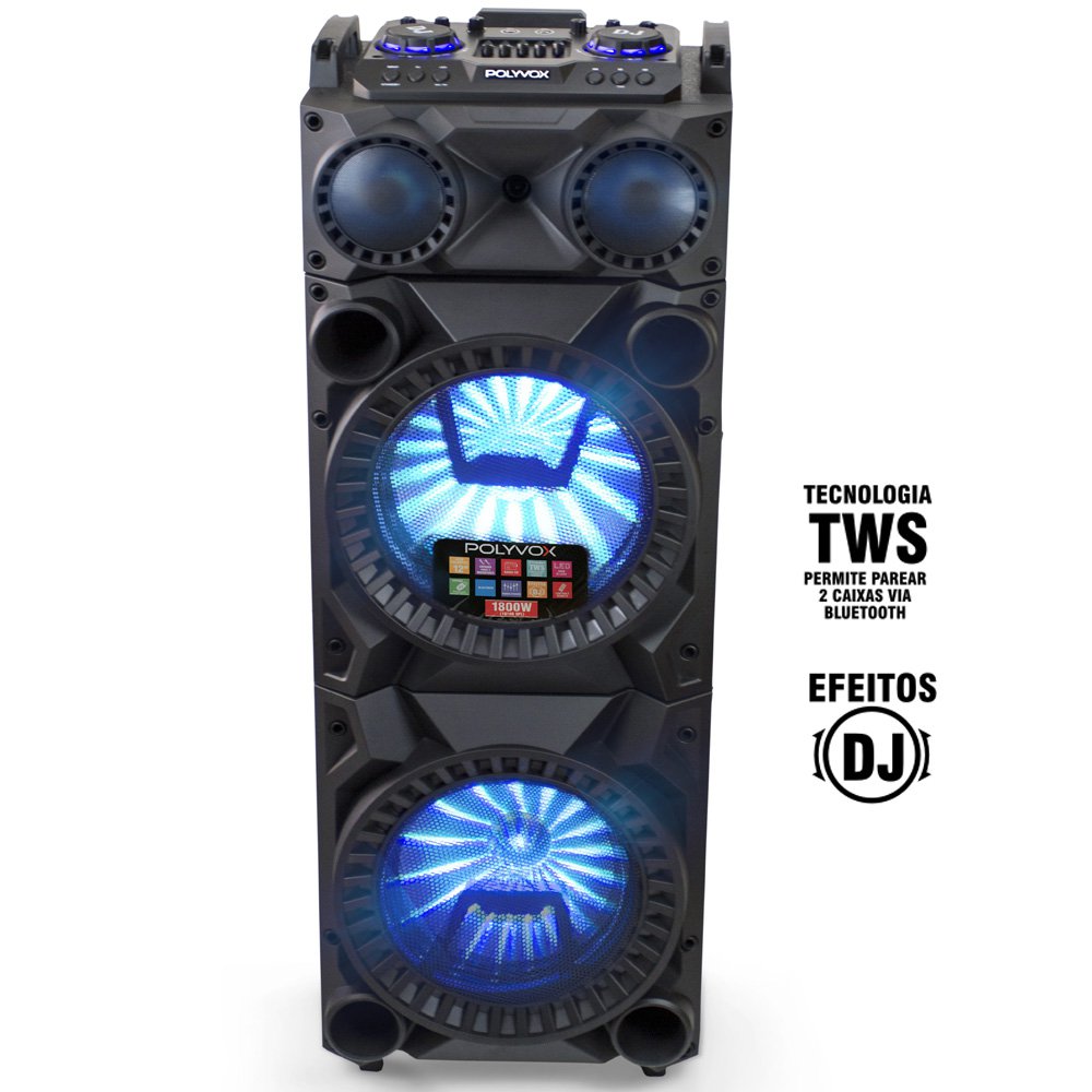 Miniatura Caixa de Som Bluetooth Torre TWS Polyvox XT1200 com Controle Remoto e Mesa Equalizadora