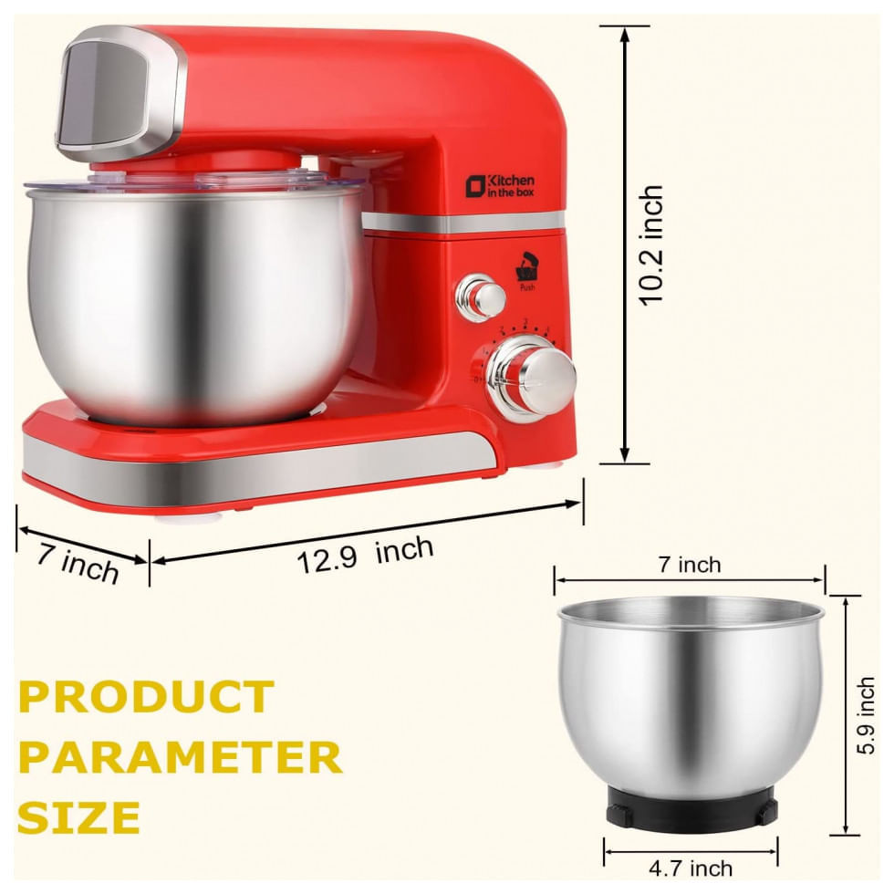 Miniatura Batedeira Elétrica de Bancada 3.2 Litros 6 Velocidades em Aço Inoxidável, 110V 300W, Kitchen in the box, Vermelha
