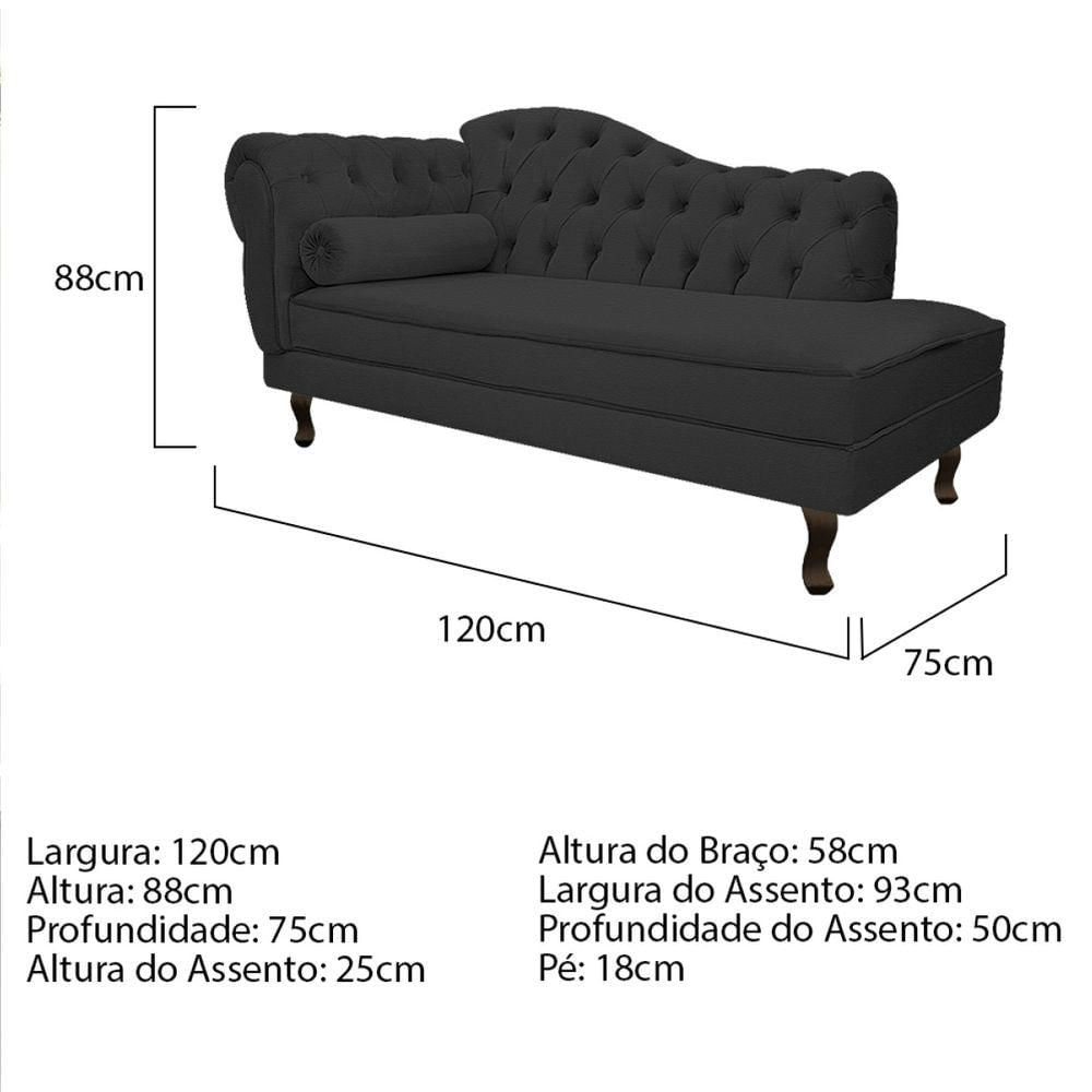 Kit Diva Recamier Diana 120cm Lado Direito E 01 Poltrona Classic Corano Adj Decor Preto