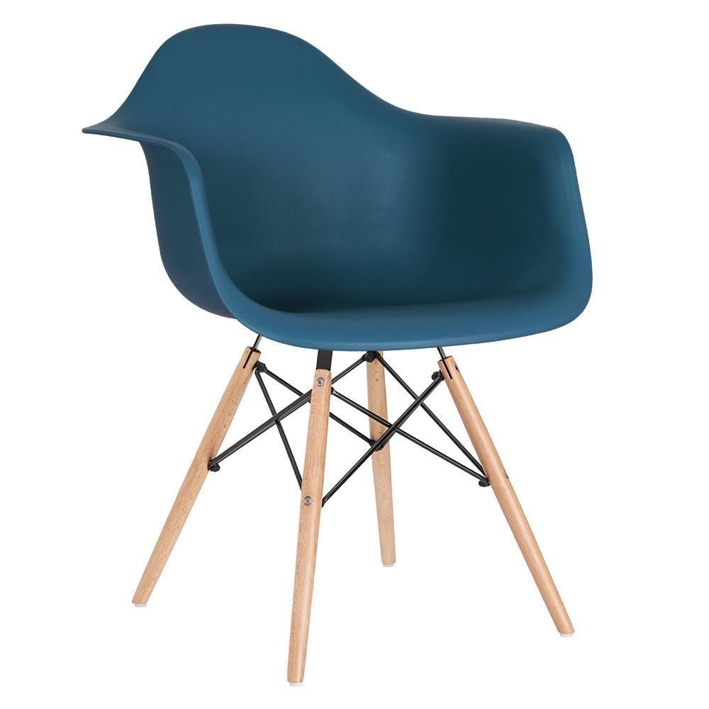 Kit 2 Cadeiras Eames Daw Com Braços + 1 Cadeiras Eiffel Dsw Azul Petróleo