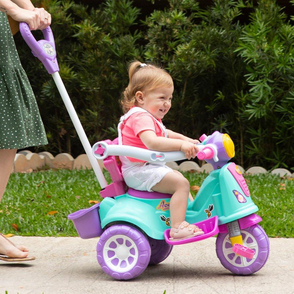 Miniatura Triciclo Infantil De Passeio E Pedal Andador Avespa Pink