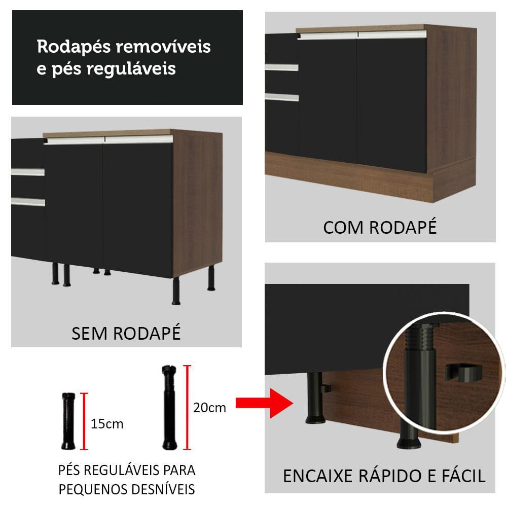 Cozinha Completa de Canto Madesa Glamy 349002 com Armário e Balcão (Sem Tampo e Pia) - Rustic/Preto Rustic/Preto