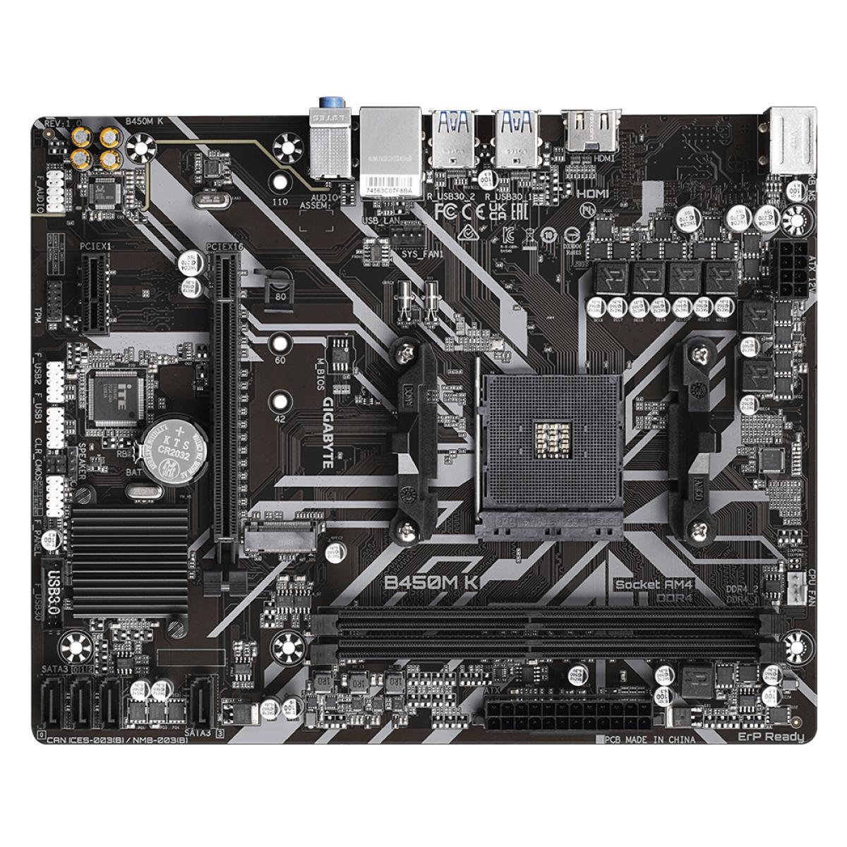 Miniatura Placa Mãe Gigabyte B450M K 1.0 DDR4 HDMI AM4 Ryzen Socket