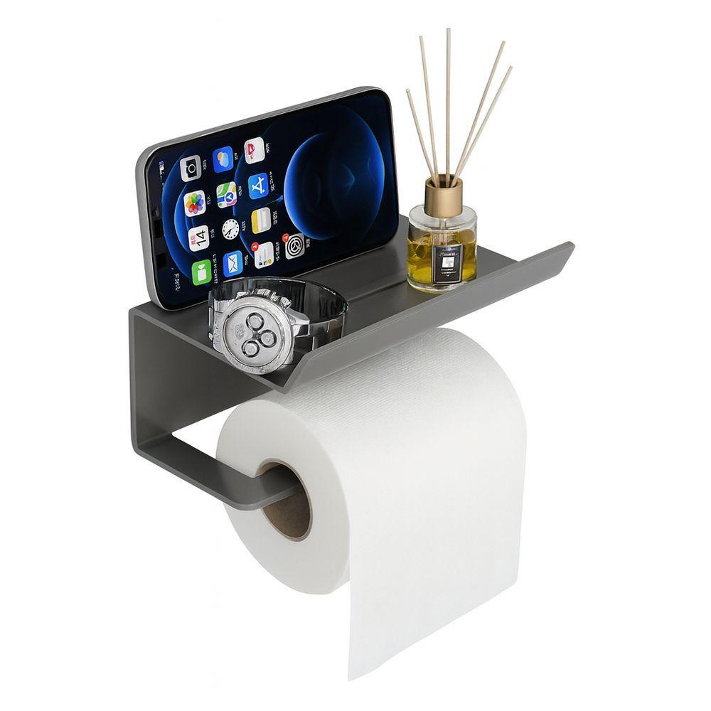 Miniatura Suporte De Papel Higiênico Premium Em Aço Inoxidável Fosco Com Prateleira Superior Para Banheiro Moderno - Preto