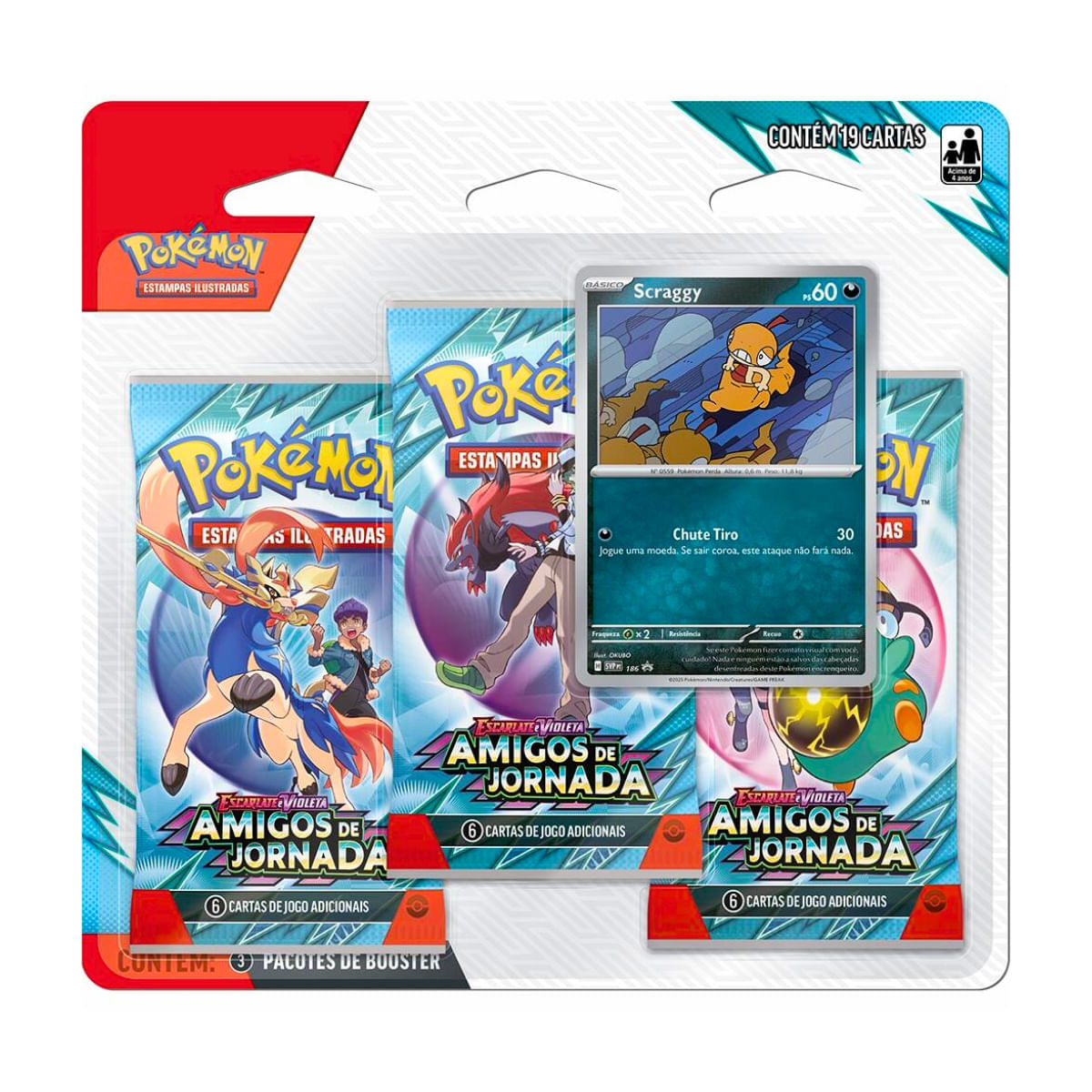 Miniatura Cartas Pokémon Blister Triplo Amigos de Jornada - Copag Scraggy