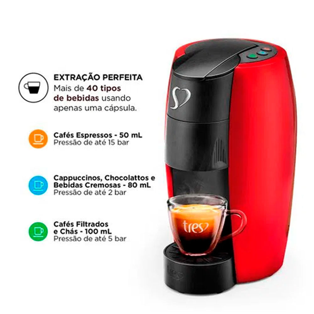 Miniatura Cafeteira Expressa LOV Multi bebidas Três Corações Vermelha - 110V