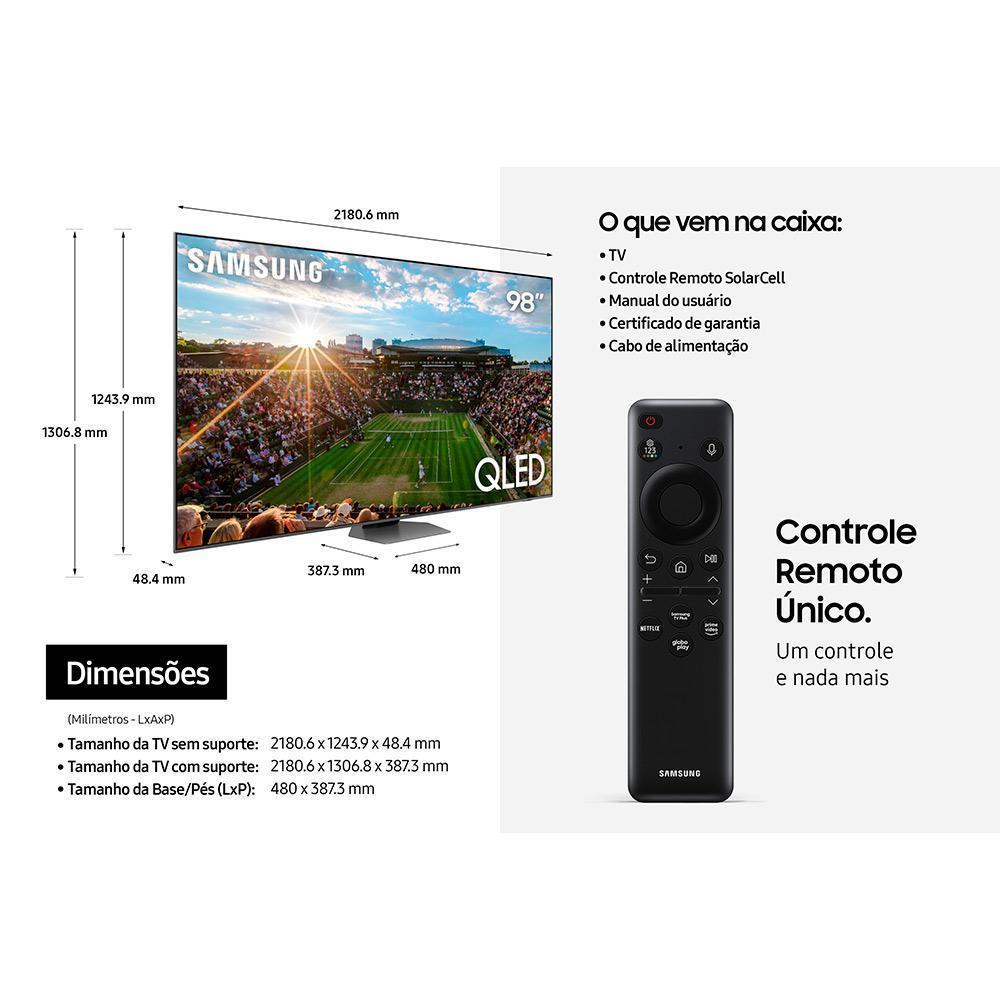 Smart TV Samsung QLED 4K 98" Polegadas 98Q80C 2023, Modo Game, Processador com IA, Som Movimento Virtual Bivolt