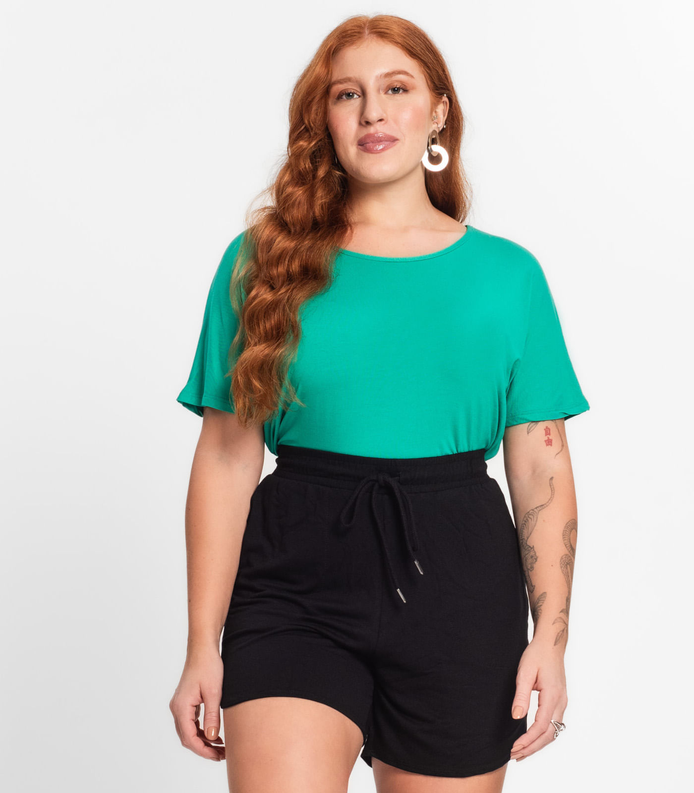 Miniatura Blusa Manga Curta Feminina Plus Size Secret Glam Verde Plus G1