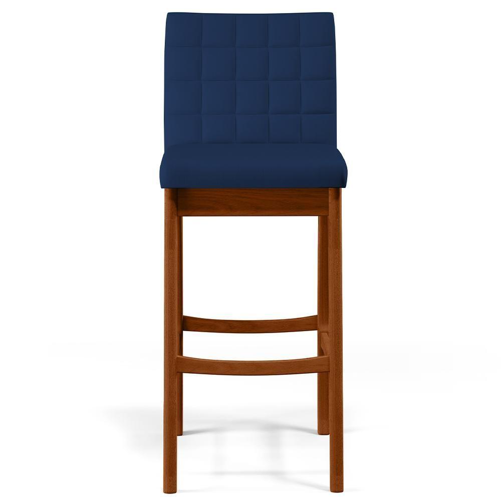 Banqueta Alta Cozinha Mila B04 Suede Azul Marinho