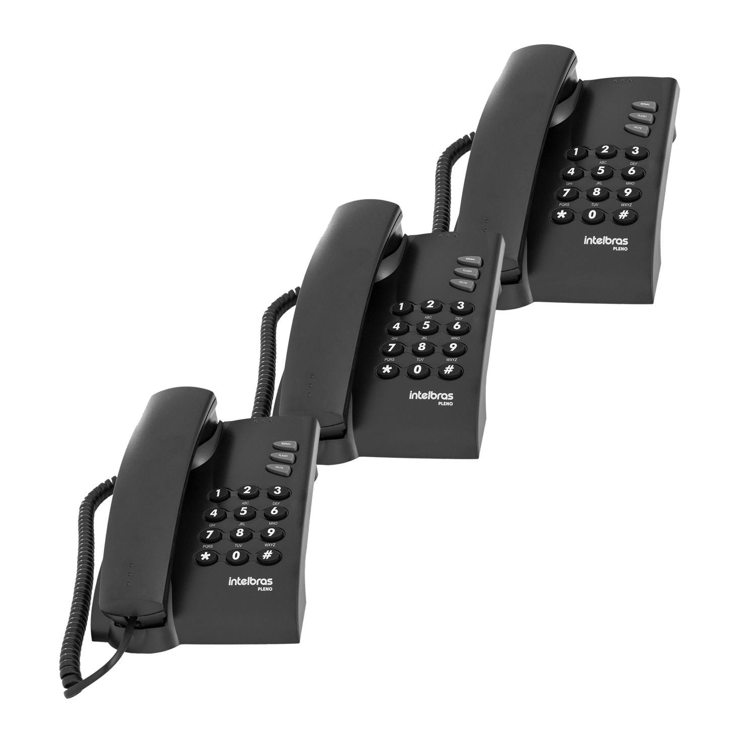 Miniatura 3X Telefone Com Fio Mesa Intelbras Pleno Preto Sem Chave