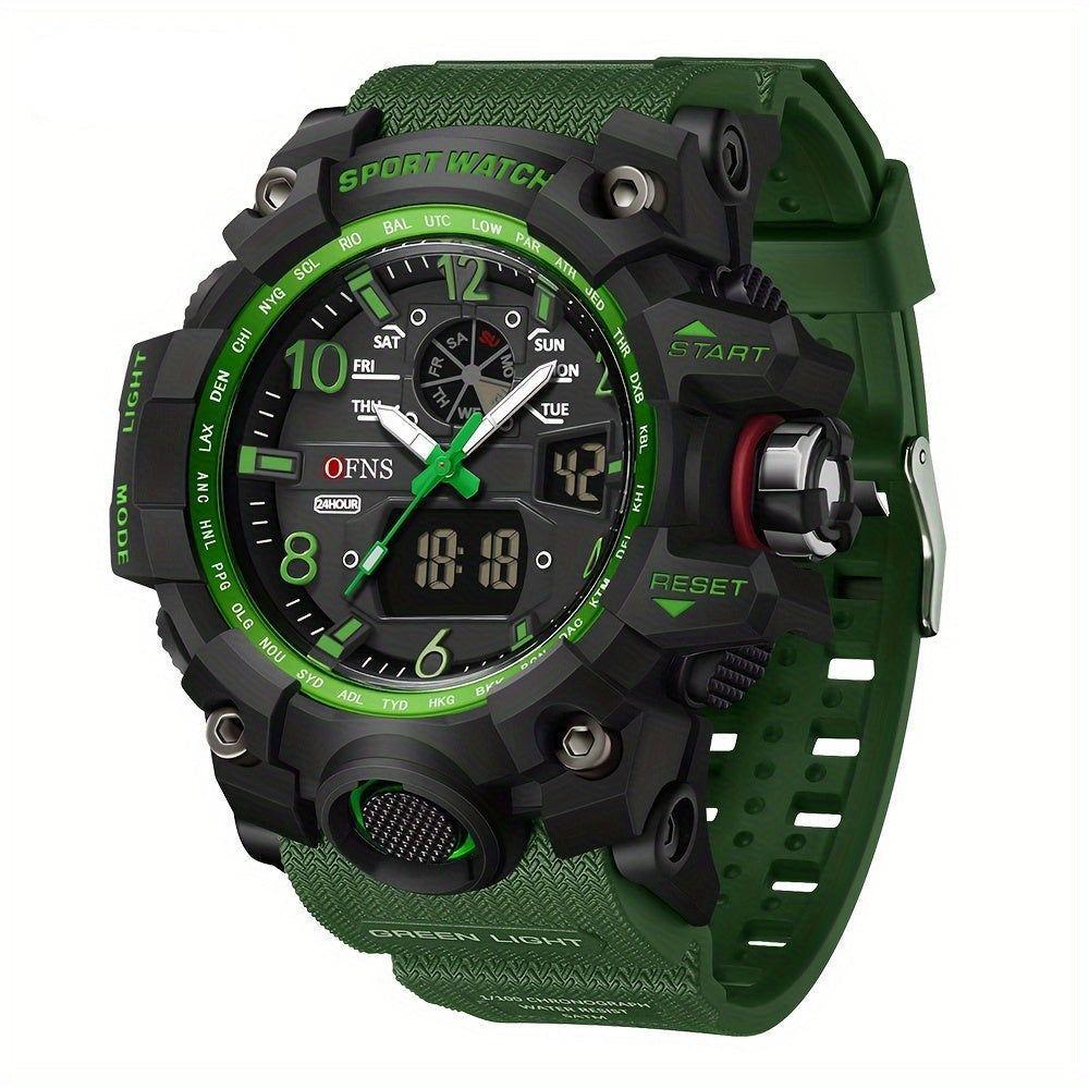 Miniatura Relógio Esportivo Masculino Ofns S3169 Dupla Exibição Verde