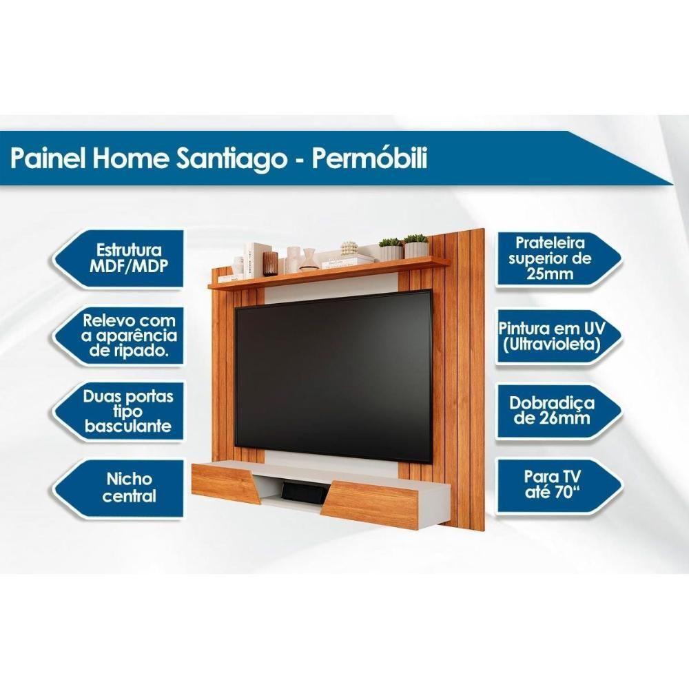 Home P/tv Até 70 Pol Santiago C/ Prateleiras E Nichos 180x135cm Cinamomo/off White - Permóbili