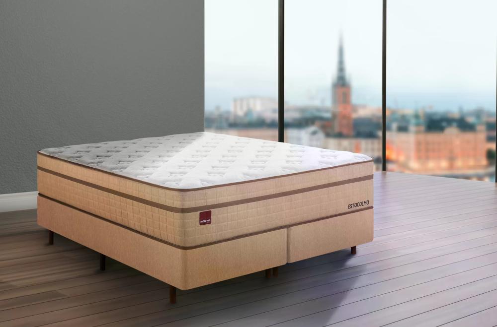 Miniatura Colchão Queen Molas Ensacadas 158x198x36cm Estocolmo Mannes Branco/Bege