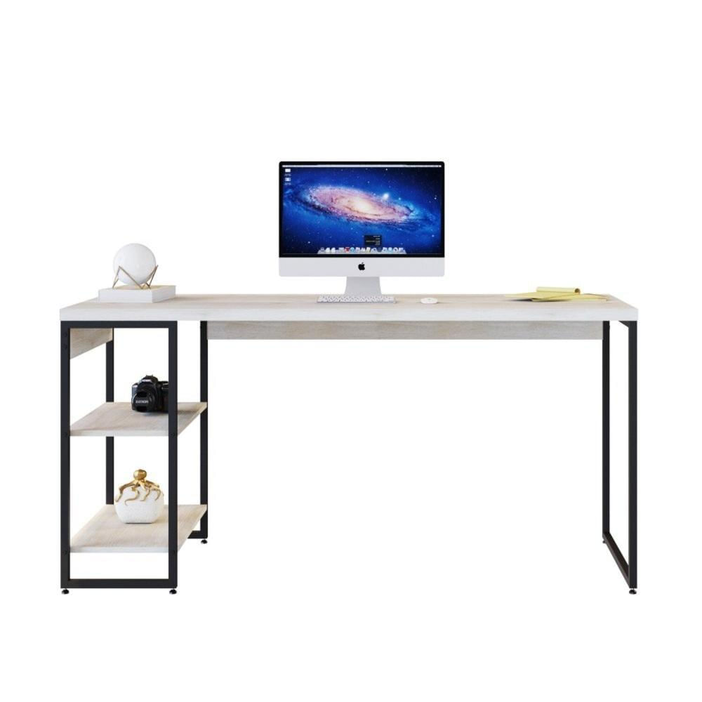 Miniatura Escrivaninha com Estante Baixa Estilo Industrial 150cm com 02 Prateleiras Dynamica Yescasa Snow / Est.Preta