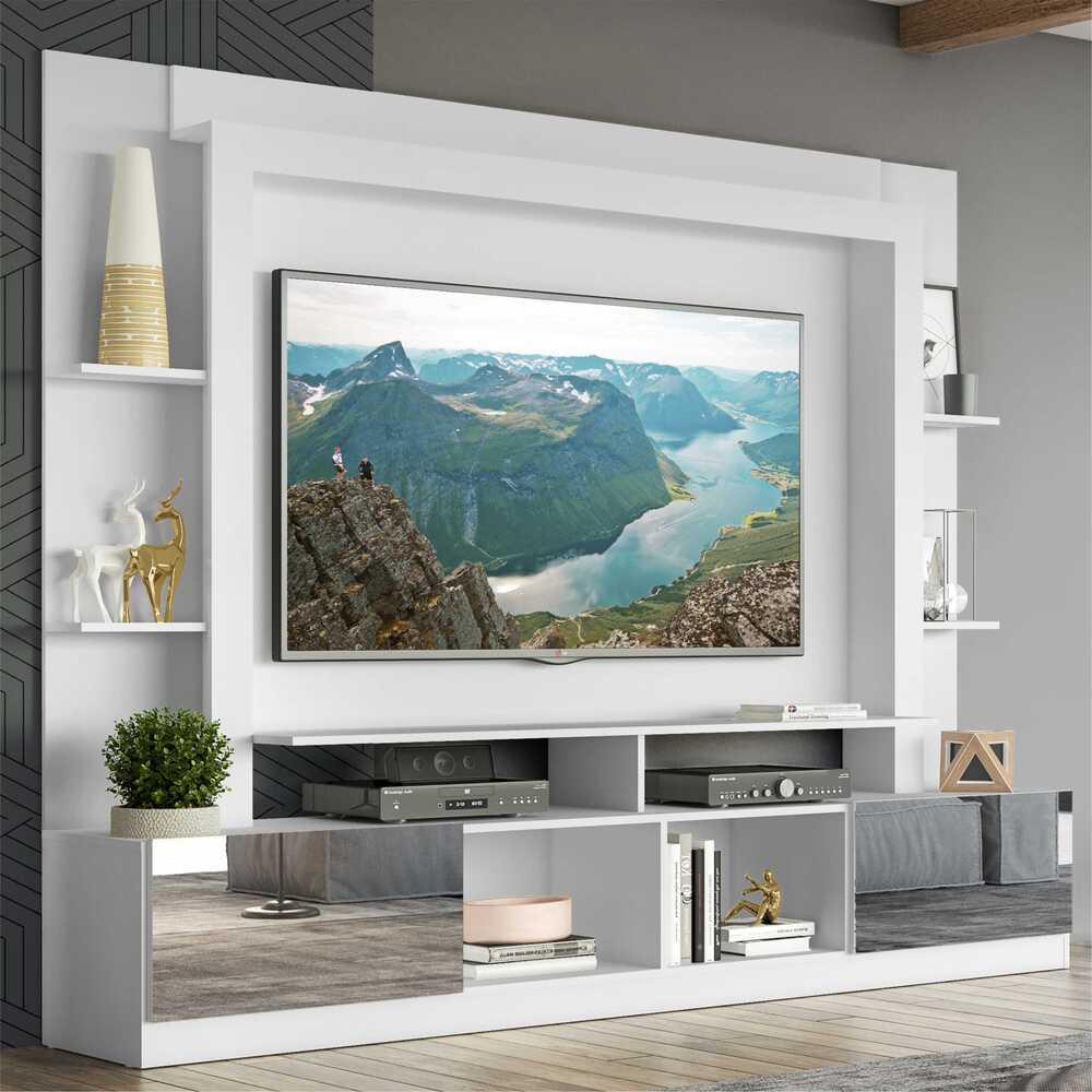 Miniatura Estante com Suporte TV 65" Portas c/ Espelho Oslo Multimóveis V3382 Branco
