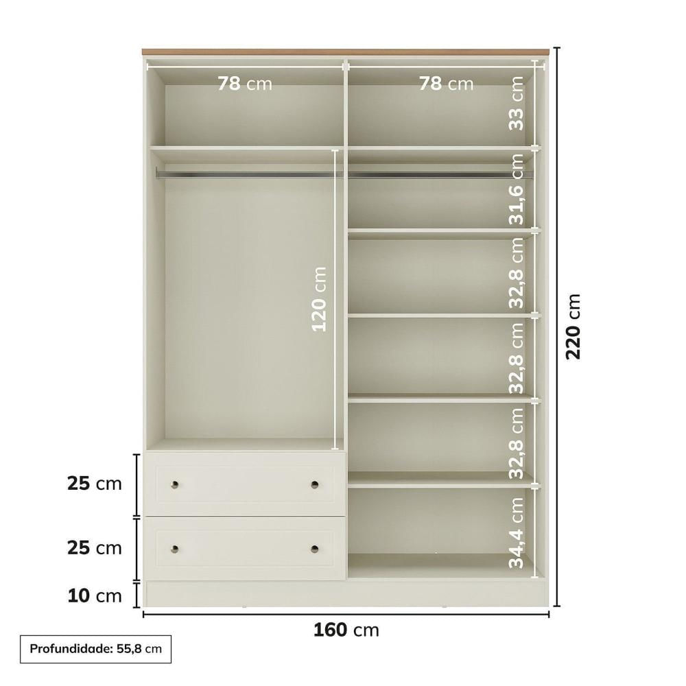Miniatura Guarda-roupa Solteiro 4 Portas 2 Gavetas Ananda Cabecasa Madeiramadeira OFFWHITE