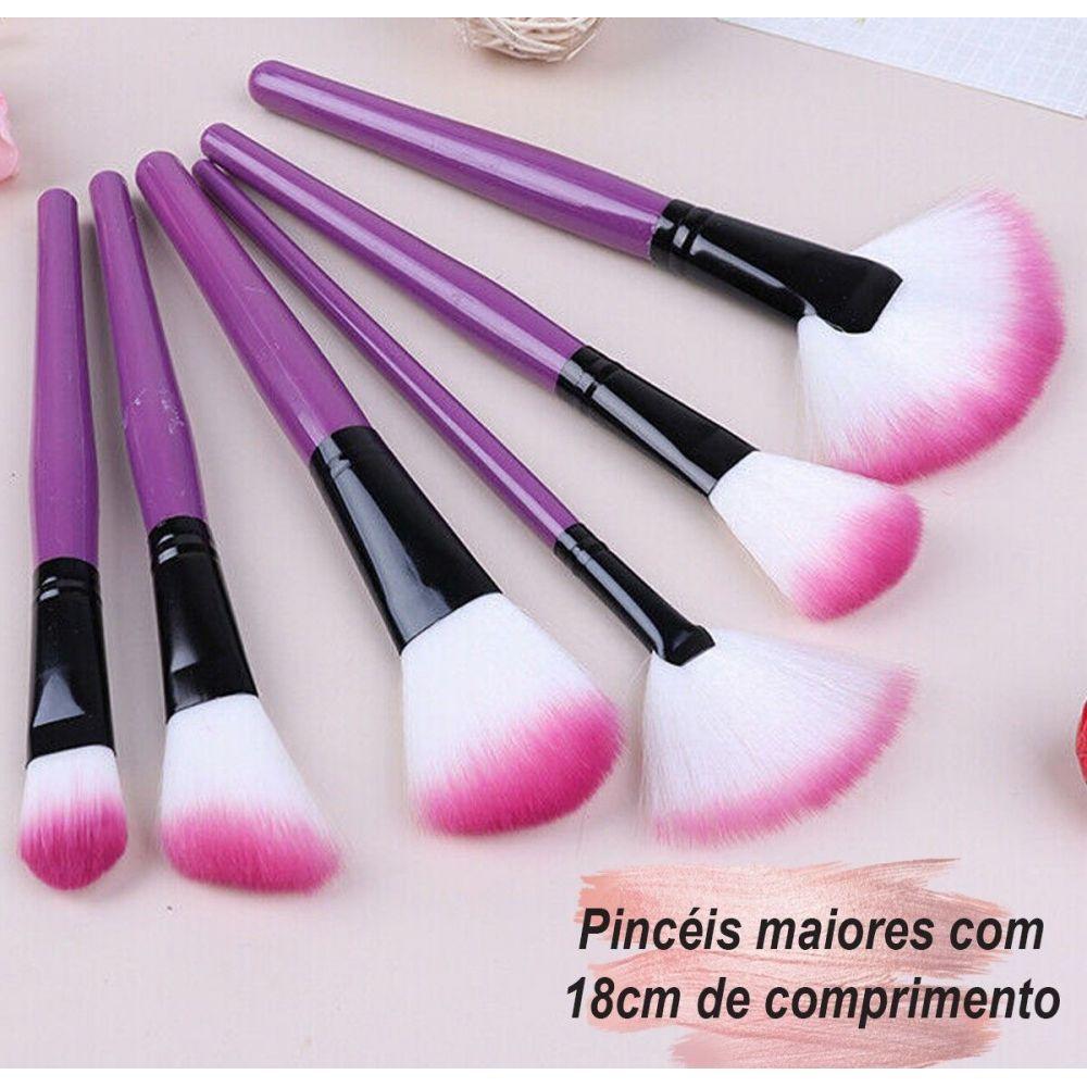 Kit Pincéis Maquiagem 32 Peças Estojo Organizador Roxo