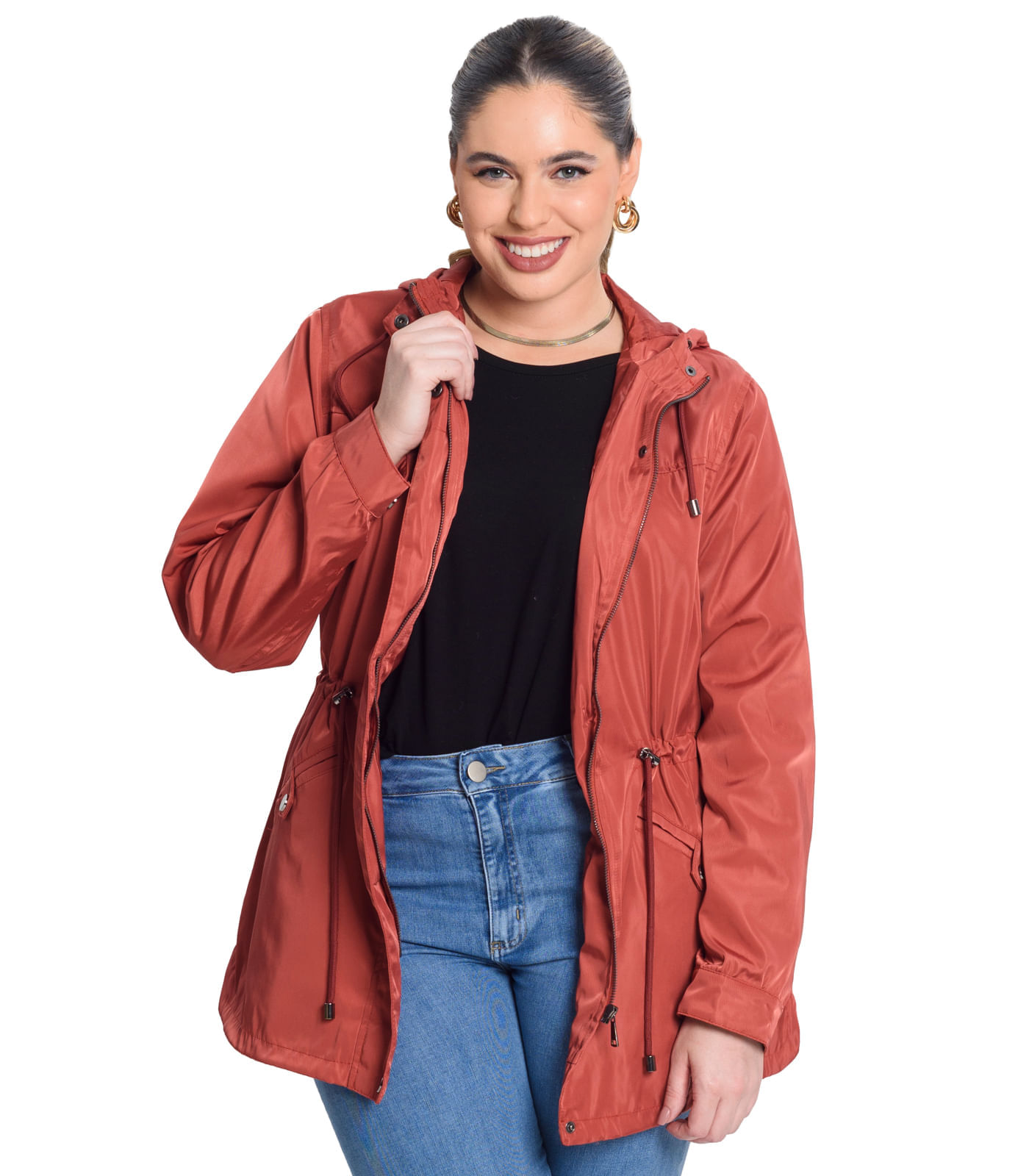 Miniatura Jaqueta com capuz Sarja Secret Glam Marrom Plus G1