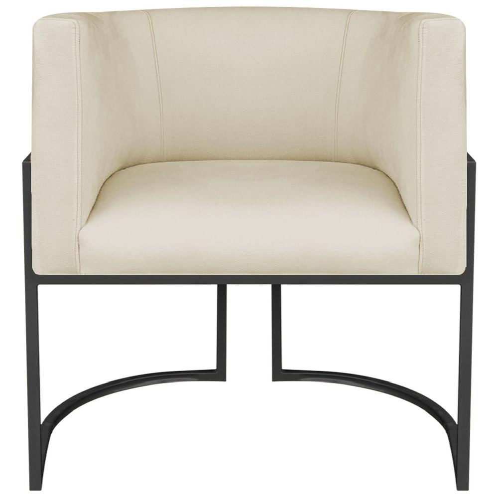 Miniatura Poltrona Dália Luxo Moderna Estofada Design Sofisticado Com Base De Ferro Preto Bouclé Bege