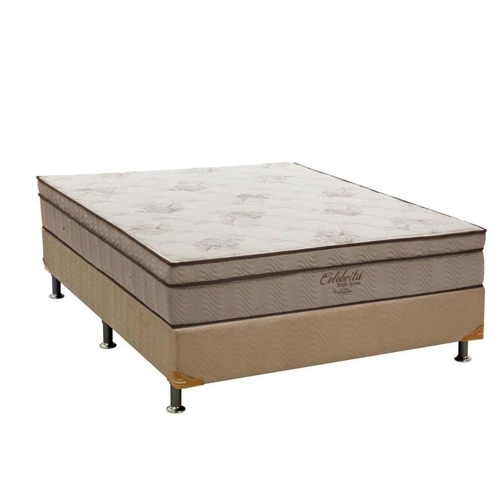 Miniatura Cama Box Casal: Colchão Molas Ortobom Superpocket Celebrita + Base Crc Suede Bege(138X188)