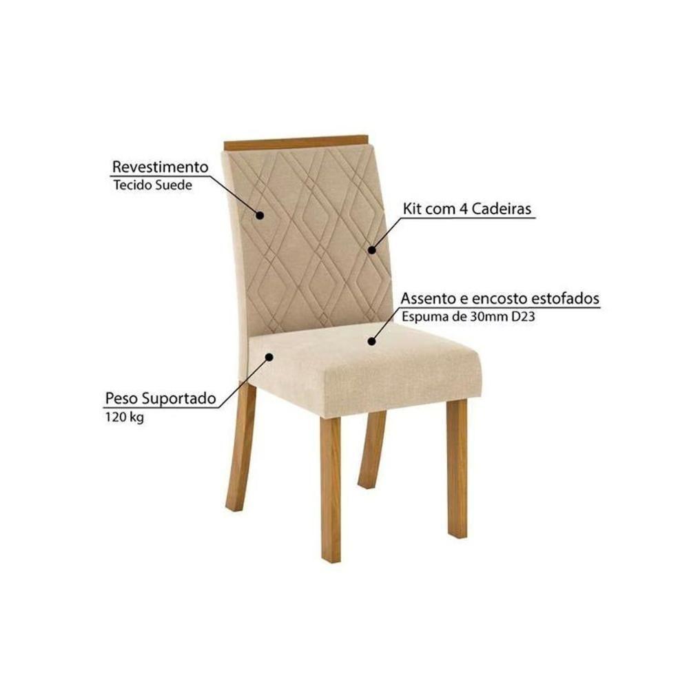 Miniatura Conjunto Mesa De Cozinha Vértice Com Tampo Reto Madeirado Com Vidro 90x90cm E 4 Cadeiras Vita Nature Linho Henn